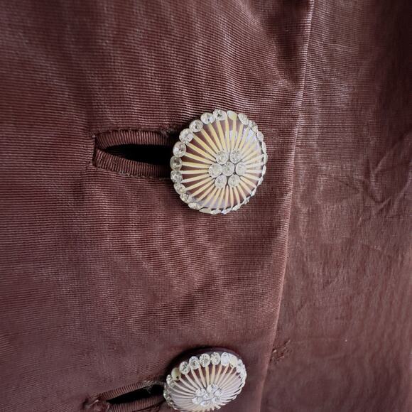 Vintage 1950s Rothmoor Swing Coat Rhinestone Buttons Brown Moiré Fabric Small - Picture 4 of 9